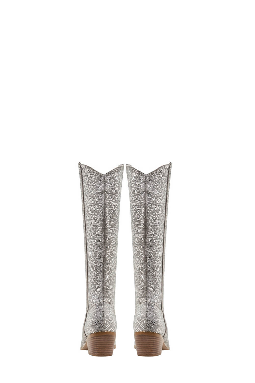Rhinestone-Embellished Knee High Western Cowboy Pointed Toe Block Heeled Boots