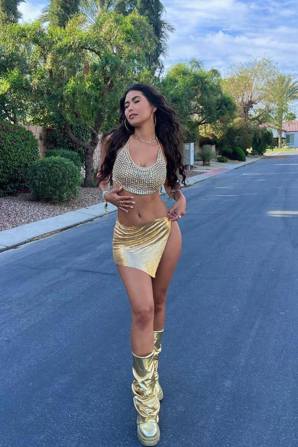 Metallic Scrunched Foldover Mid Calf Flatform Chunky Boots - Gold