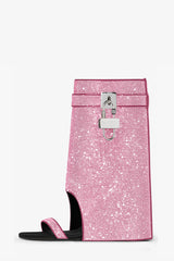 Gem Embellished Diamante Padlock Folded Cutout Wedge Heeled Sandals - Pink