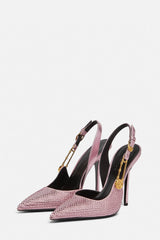 Sparkle Crystal Pin Pointed Toe Slingback High Stiletto Pump - Pink
