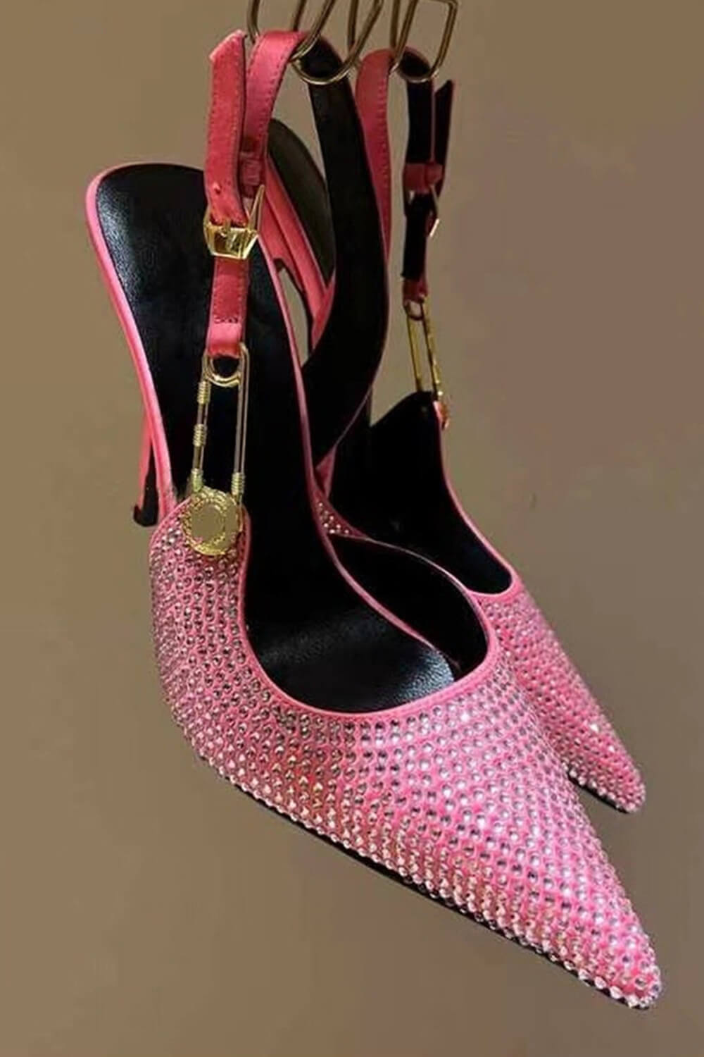 Sparkle Crystal Pin Pointed Toe Slingback High Stiletto Pump - Pink