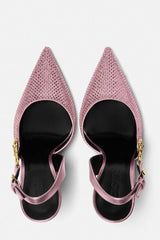 Sparkle Crystal Pin Pointed Toe Slingback High Stiletto Pump - Pink