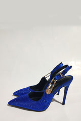 Sparkle Crystal Pin Pointed Toe Slingback High Stiletto Pump - Blue