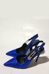 Sparkle Crystal Pin Pointed Toe Slingback High Stiletto Pump - Blue
