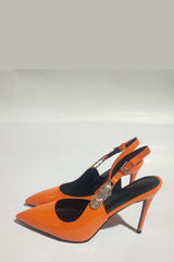 Sparkle Crystal Pin Pointed Toe Slingback High Stiletto Pump - Orange