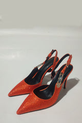Sparkle Crystal Pin Pointed Toe Slingback High Stiletto Pump - Orange