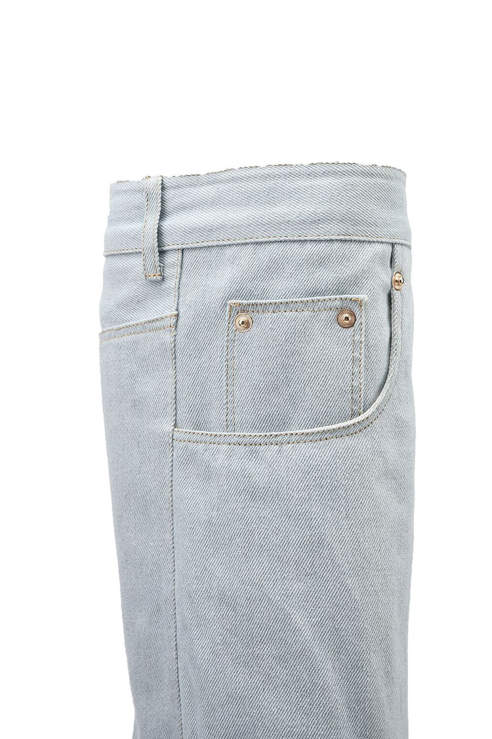 Denim Folded Pointed Toe Block Heel Over The Knee Pocket Boots - Light Blue