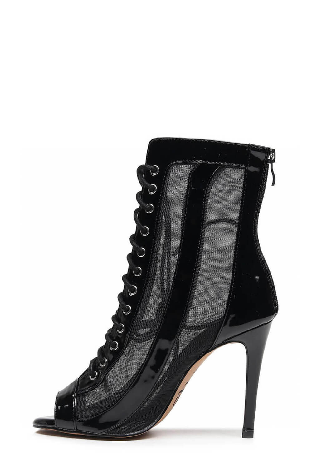 Mesh Cut Out Lace Up Peep Toe High Heeled Ankle Boots - Black
