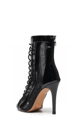 Mesh Cut Out Lace Up Peep Toe High Heeled Ankle Boots - Black