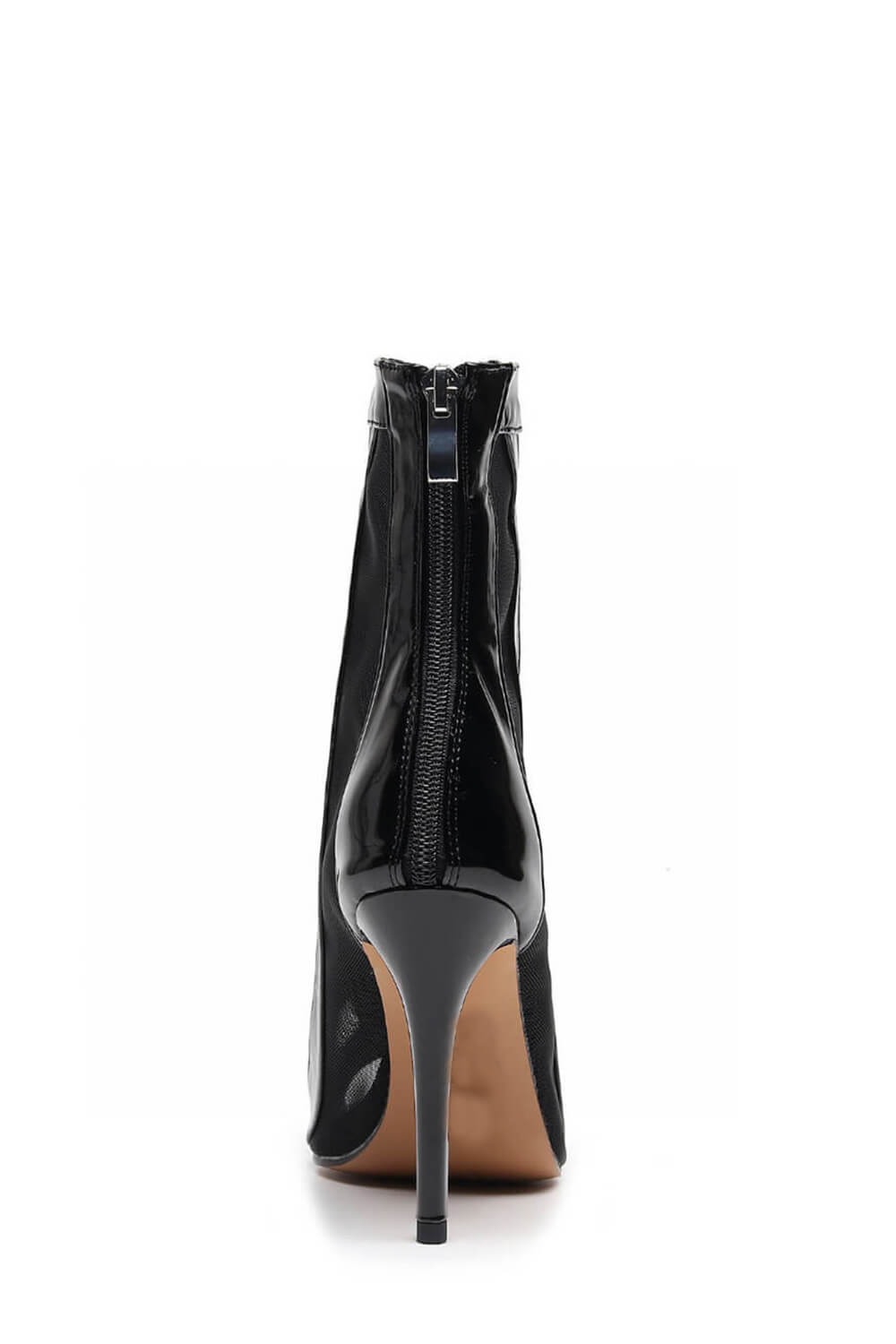 Mesh Cut Out Lace Up Peep Toe High Heeled Ankle Boots - Black