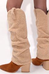 Faux Fur Pointed Toe Western Foldover Knee-High Boots