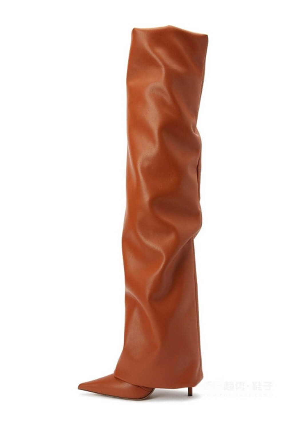 Faux Leather Pointed Toe Folded Over The Knee Boots - Tan