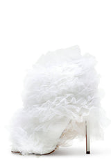 Tulle Square Peep Toe Stiletto Heeled Boots - White