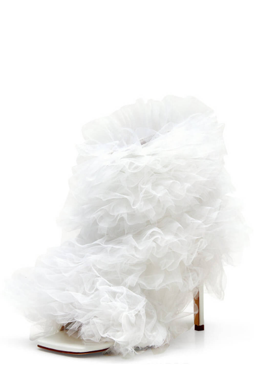 Tulle Square Peep Toe Stiletto Heeled Boots - White
