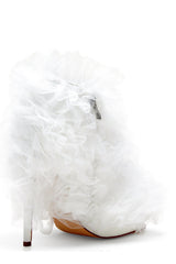 Tulle Square Peep Toe Stiletto Heeled Boots - White