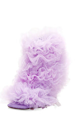 Tulle Square Peep Toe Stiletto Heeled Boots - Lilac