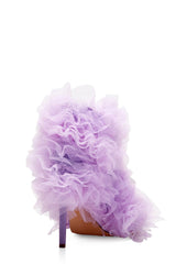 Tulle Square Peep Toe Stiletto Heeled Boots - Lilac