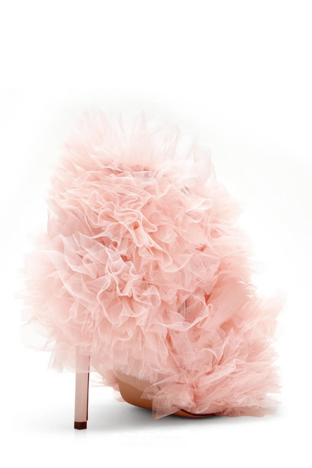Tulle Square Peep Toe Stiletto Heeled Boots - Pink