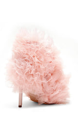 Tulle Square Peep Toe Stiletto Heeled Boots - Pink