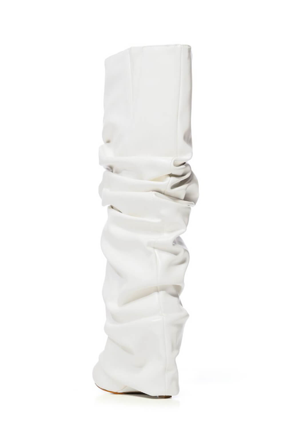 Scrunched Foldover Mid Calf Wedge Heel Boots - White