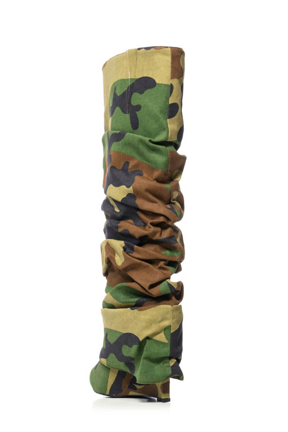Scrunched Foldover Mid Calf Wedge Heel Boots - Camouflage