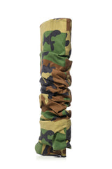Scrunched Foldover Mid Calf Wedge Heel Boots - Camouflage