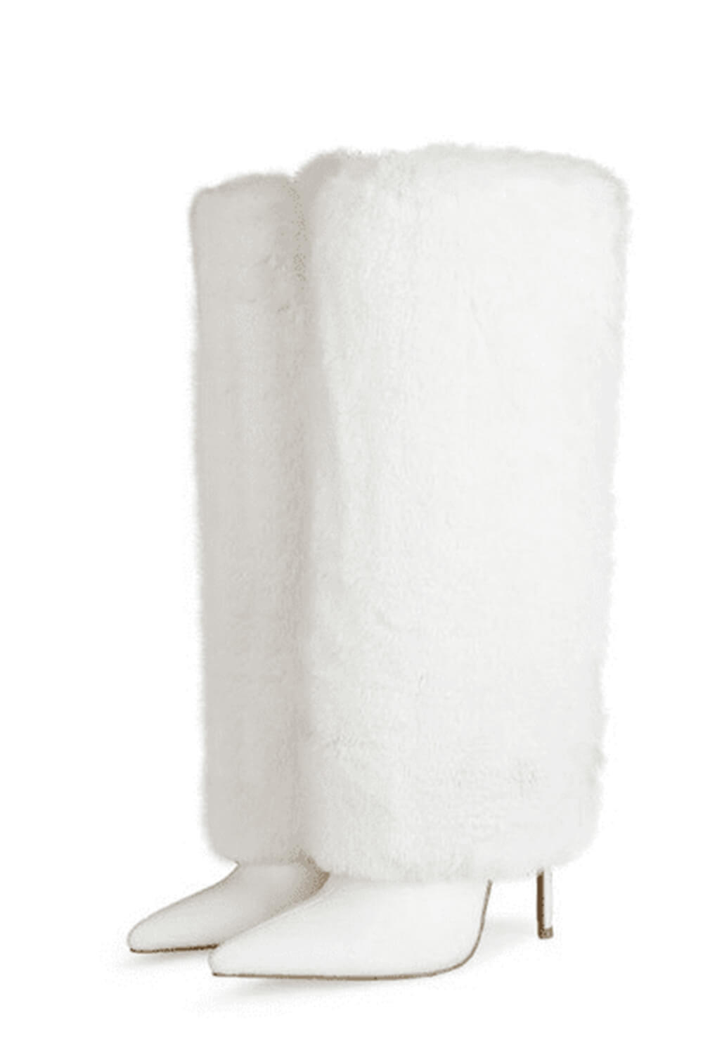 Fur Fold Over Knee High Stiletto Heeled Pointed Boots - White