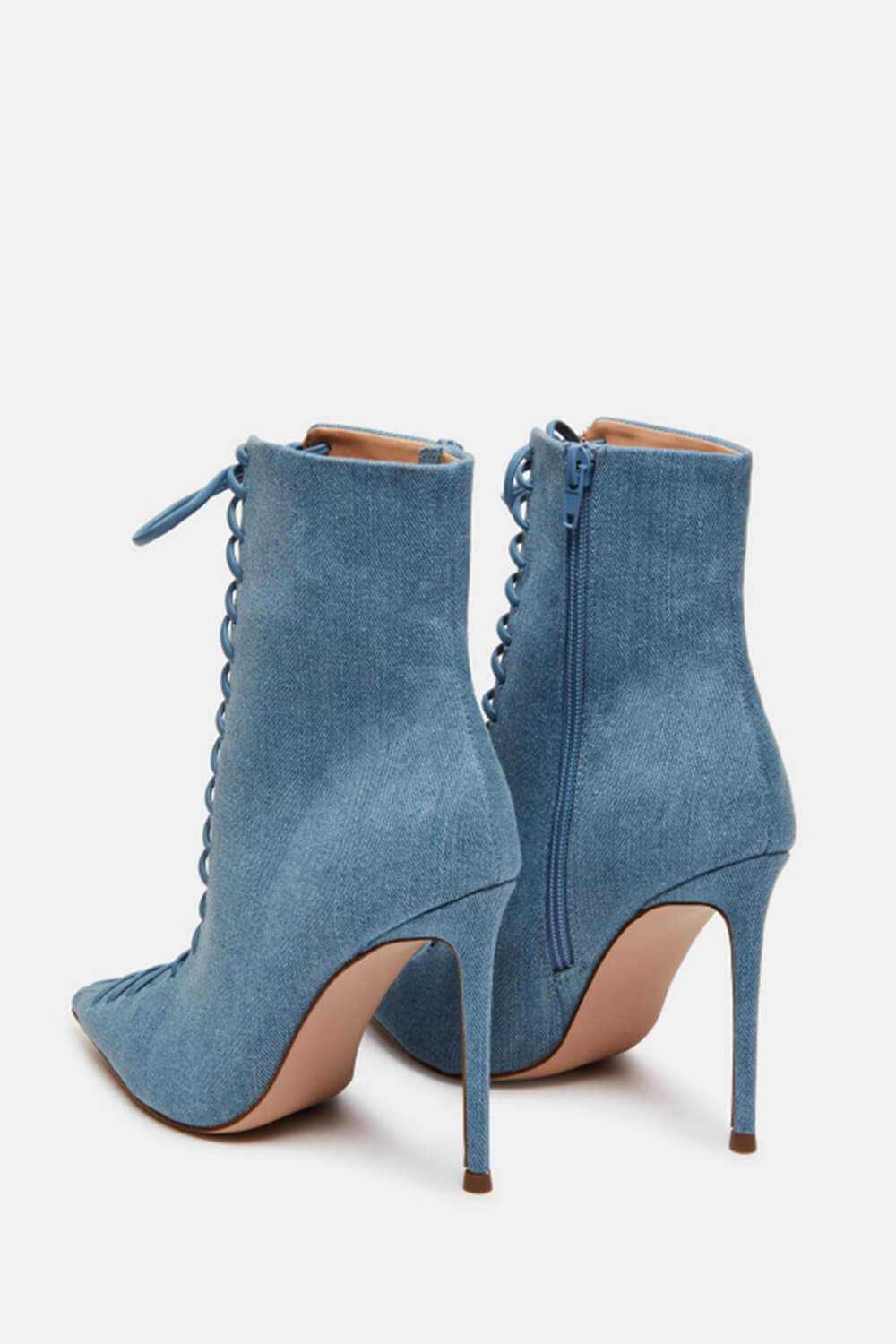 Denim Lace Up Point Ankle Stiletto Boots