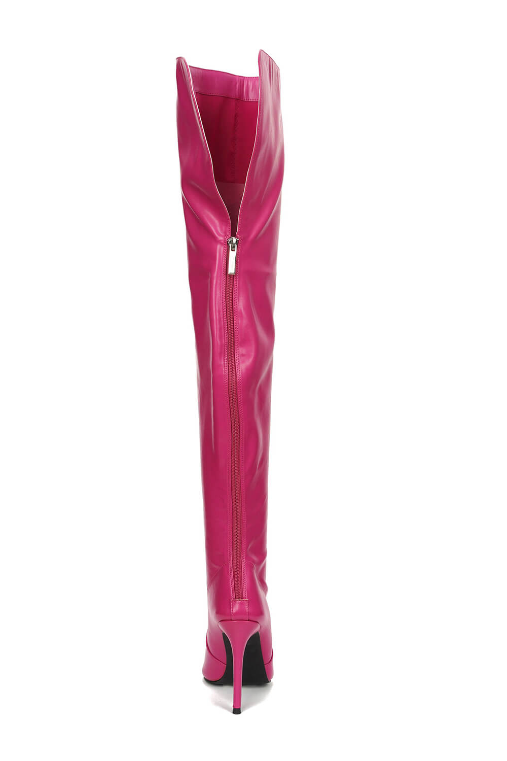 Crocodile-Effect Peep Toe Thigh High Stiletto Boots - Hot Pink