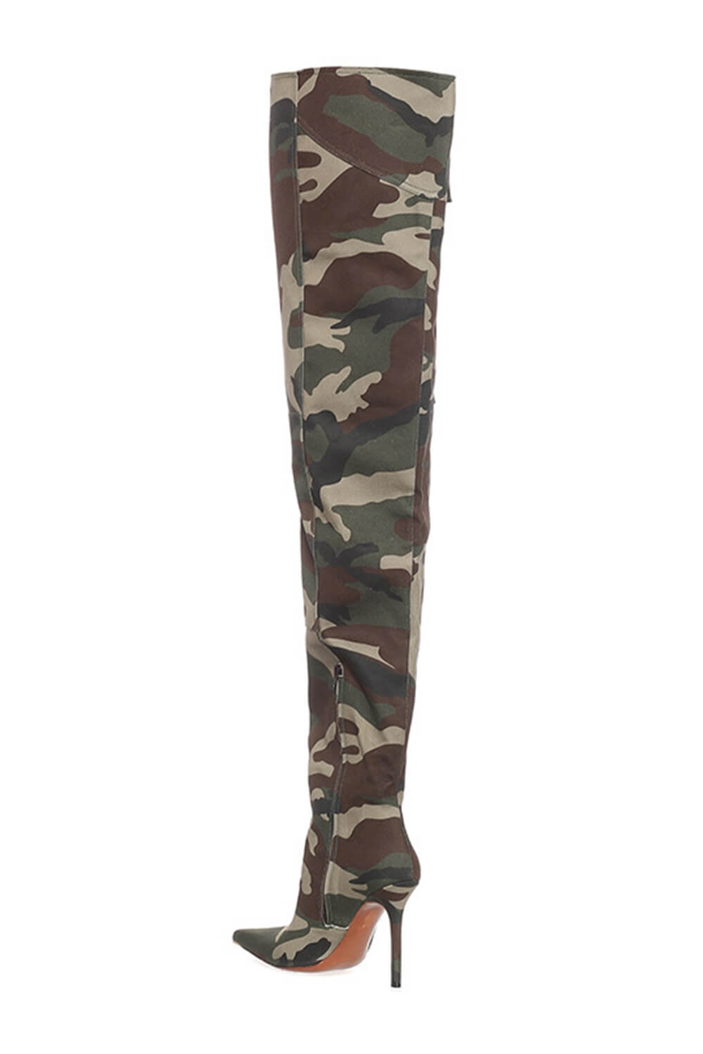 Camo Canvas Pocket Pointy Toe Over-The-Knee High Stiletto Boots