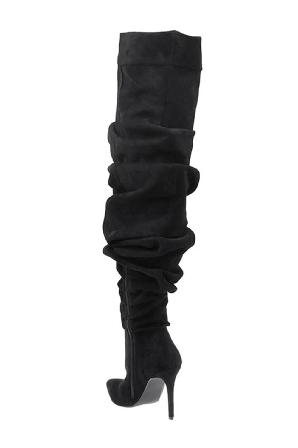 Denim Ruched Over-The-Knee Pointed Toe Stiletto Boots - Black