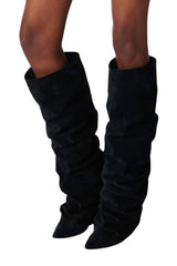 Faux Suede Pointed Toe Folded Over The Knee Boots