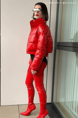 Patent Pointed Toe Thigh High Stiletto Boots - Red