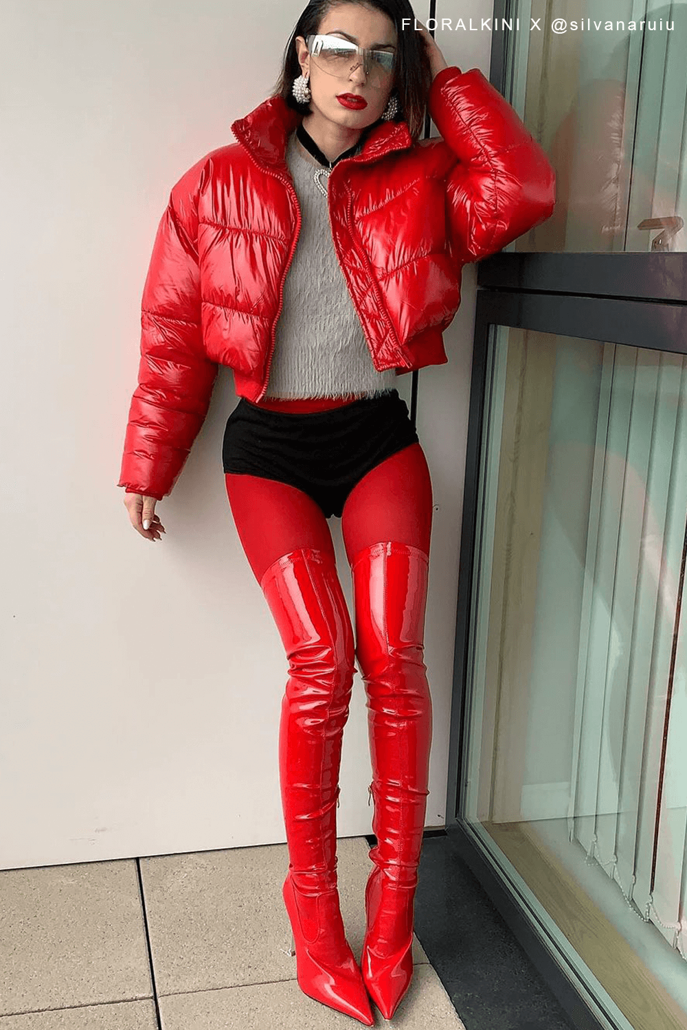 Patent Pointed Toe Thigh High Stiletto Boots - Red