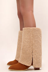 Point Toe Faux Shearling Foldover Mid-Calf Boots