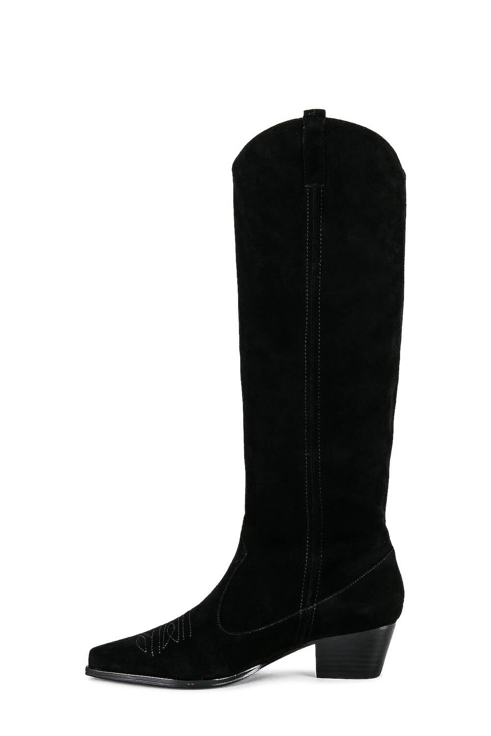 Suede Pointed Toe Western Cowboy Knee High Boots - Black