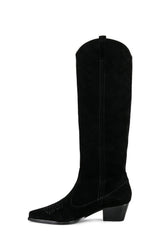 Suede Pointed Toe Western Cowboy Knee High Boots - Black
