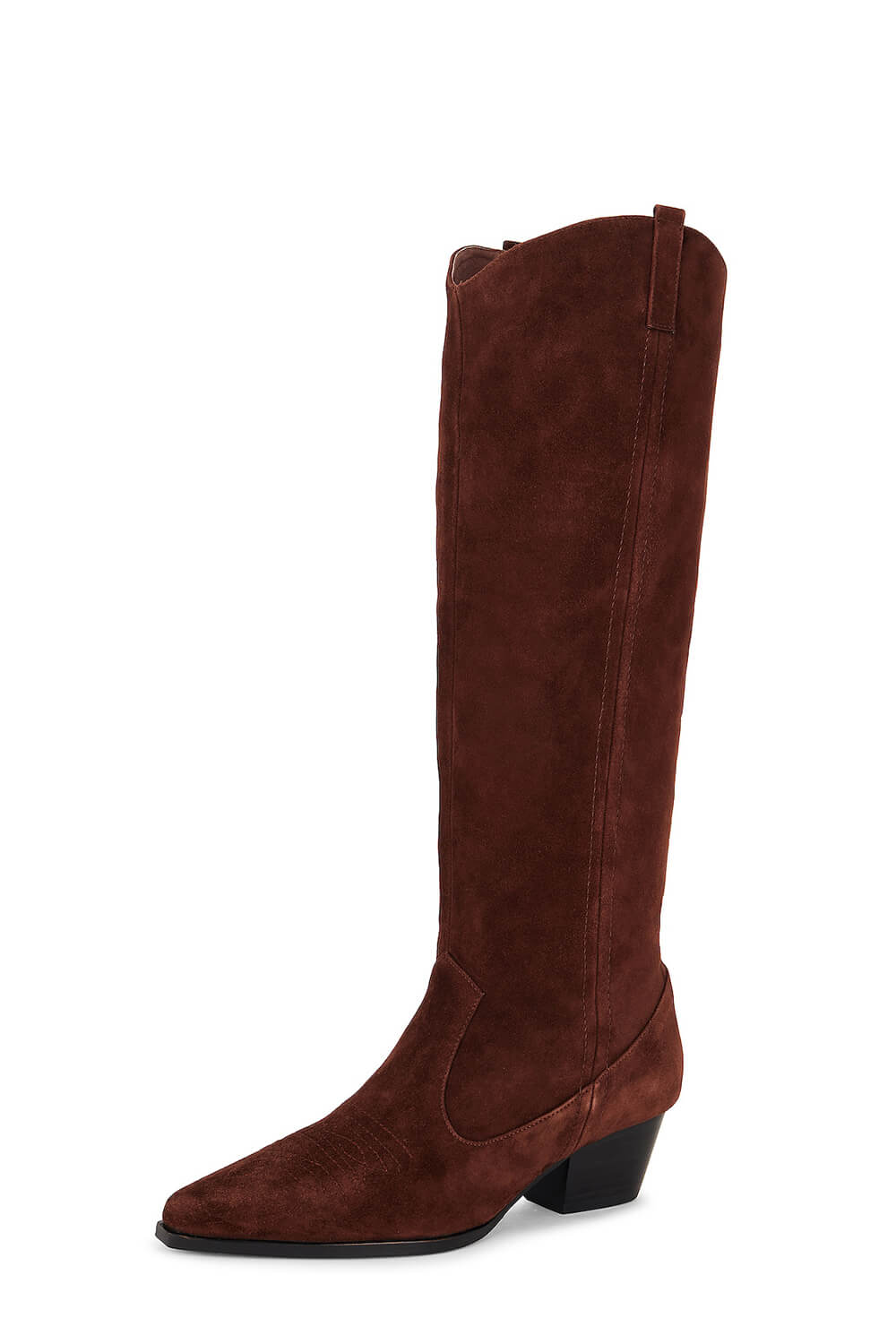 Suede Pointed Toe Western Cowboy Knee High Boots - Chocolate