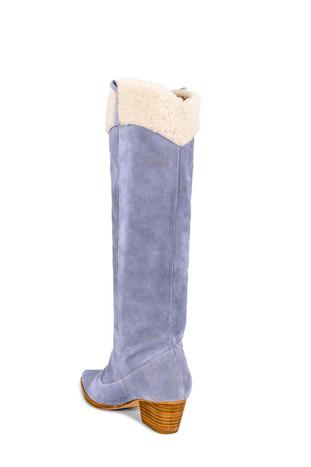 Suede Pointed Toe Western Cowboy Knee High Boots With Faux Fur Trim - Cornflower