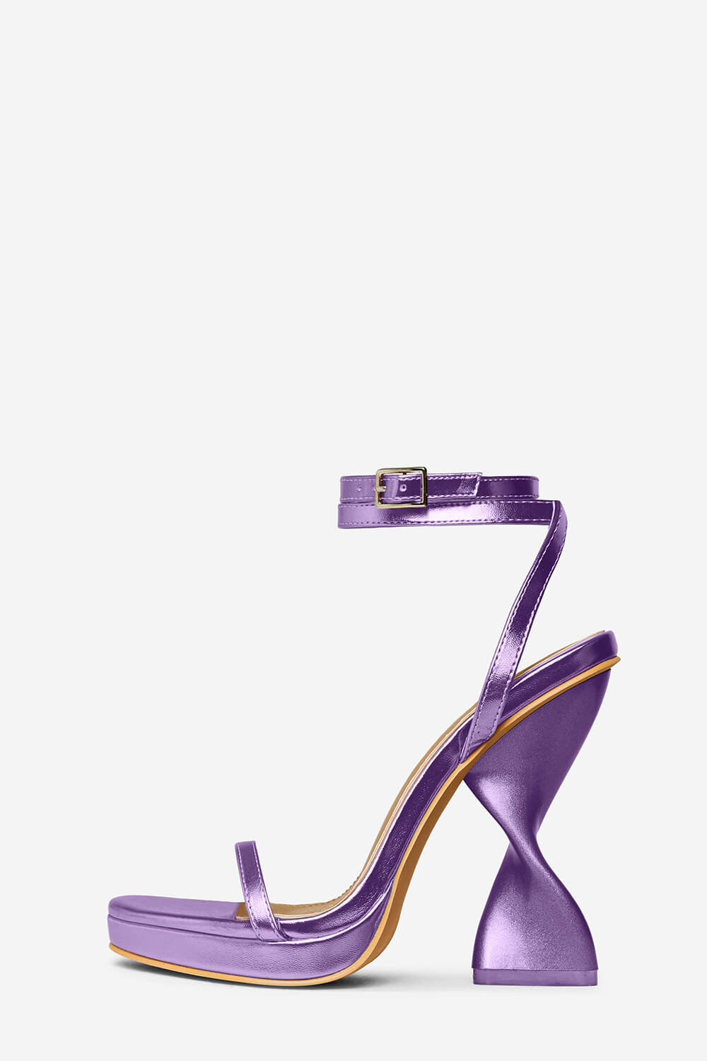 Metallic Faux Leather Open Toe Platform Twisted Statement Heels - Purple