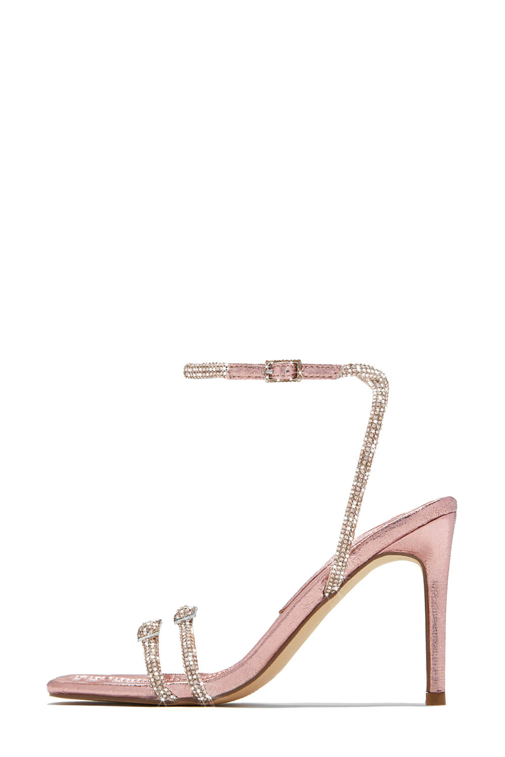 Double Diamante Embellished Strap Open Square Toe Heel - Rose God