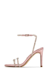 Double Diamante Embellished Strap Open Square Toe Heel - Rose God