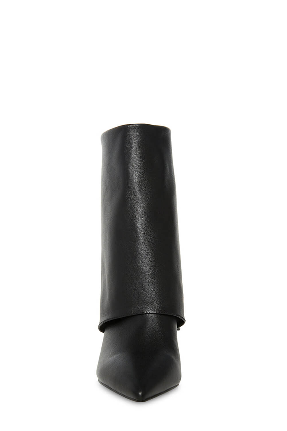 Faux Leather Point Toe Block Heel Fold Over Ankle Boots - Black