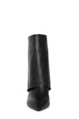 Faux Leather Point Toe Block Heel Fold Over Ankle Boots - Black