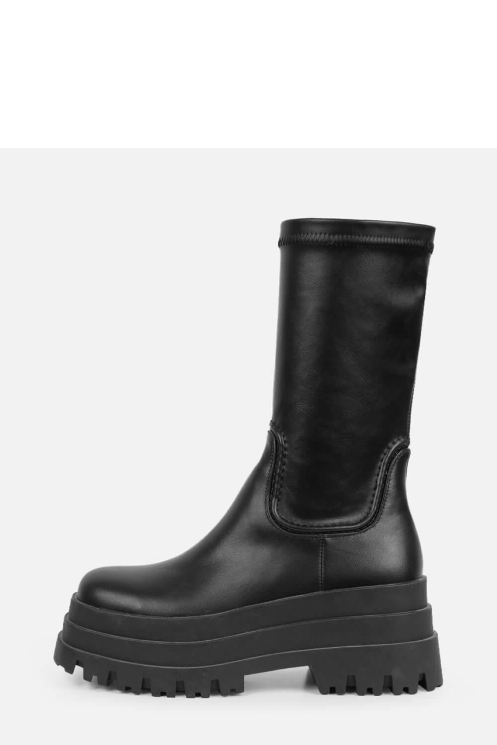 Flat Super Chunky Platform Ankle Biker Boots - Black