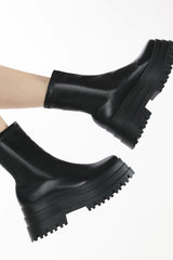 Flat Super Chunky Platform Ankle Biker Boots - Black