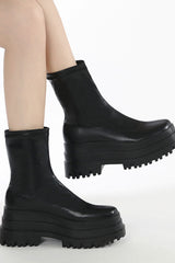 Flat Super Chunky Platform Ankle Biker Boots - Black