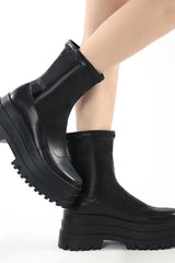 Flat Super Chunky Platform Ankle Biker Boots - Black