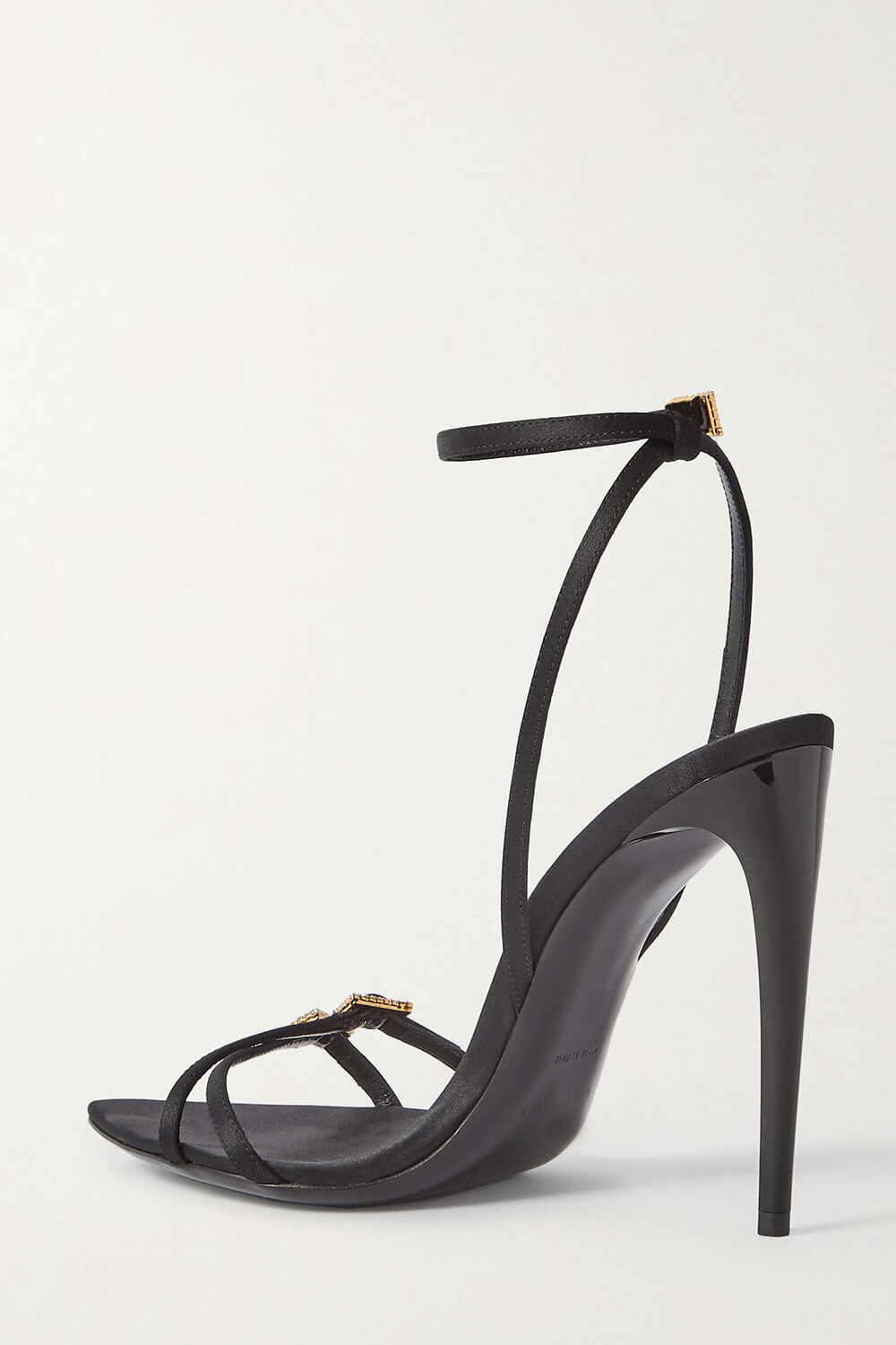 Faux Leather Crystal-Embellished Pointed Toe High Heeled Sandals - Black