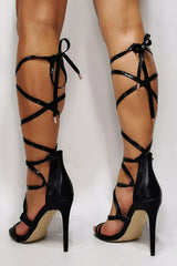 Strappy Lace-Up High Heel Sandals - Black